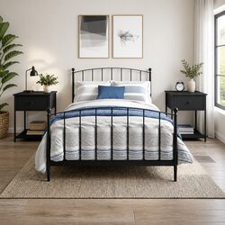 Black Bedside Table with Storage