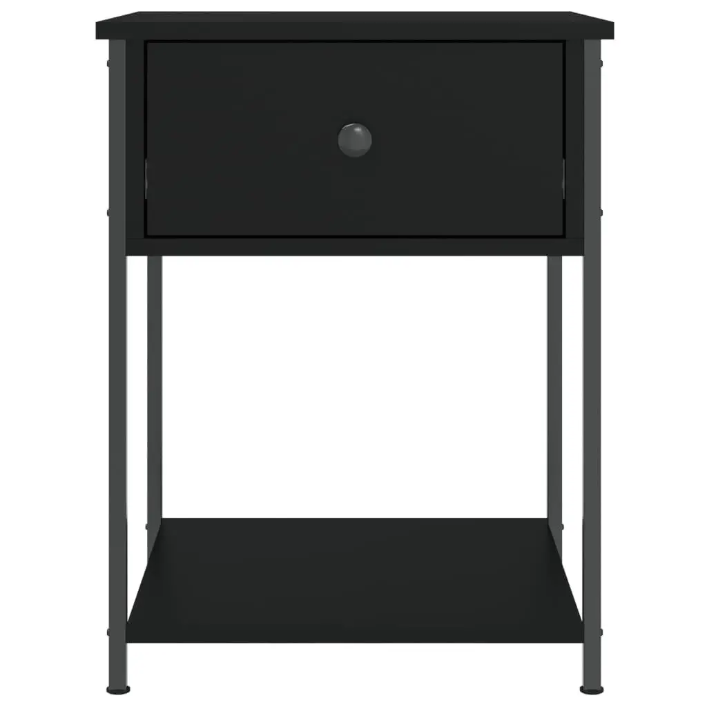 Bedside Table Black 44x45x58cm Engineered Wood Metal Frame Storage Cabinet