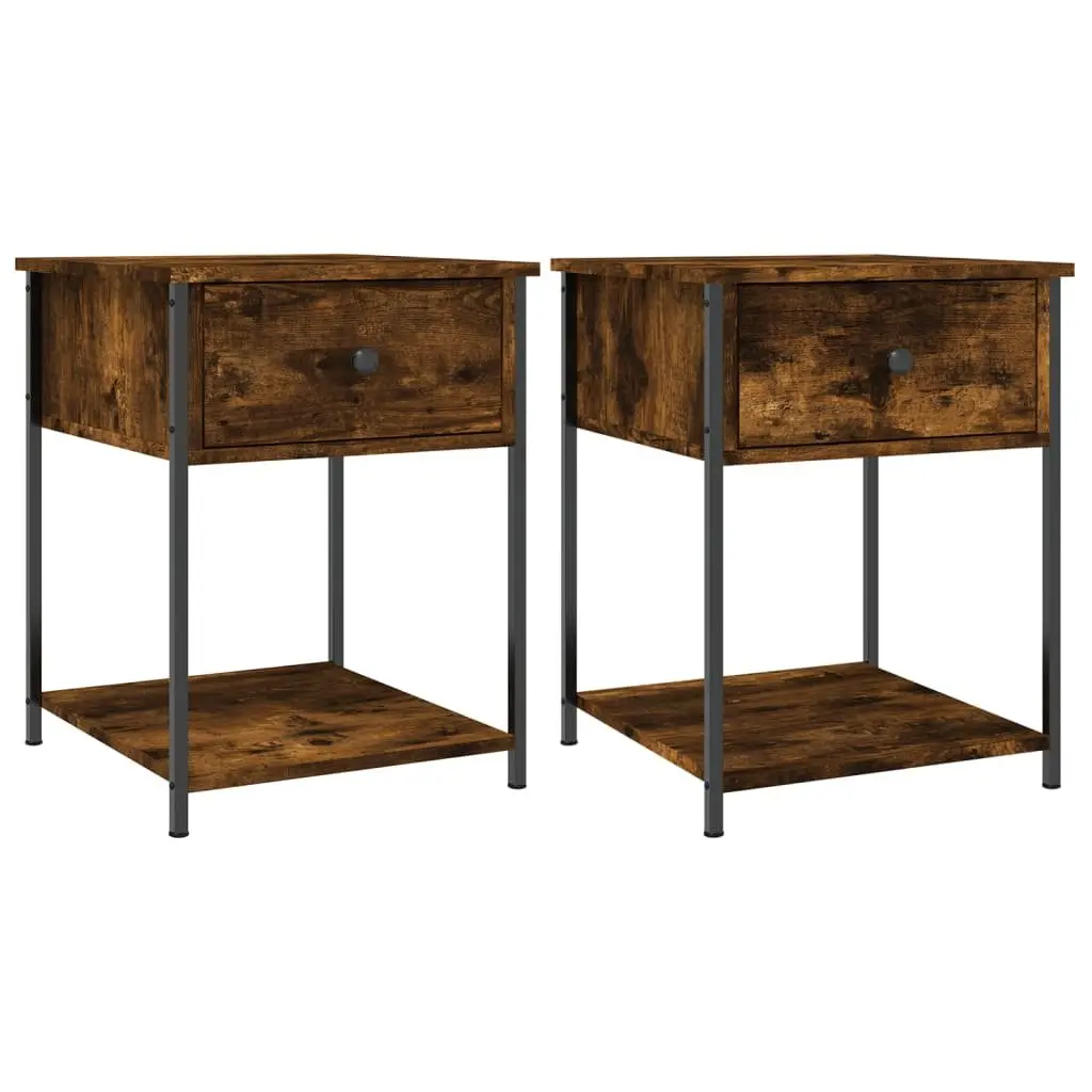 Bedside Table Brown 2 Piece Engineered Wood Storage Side Cabinet