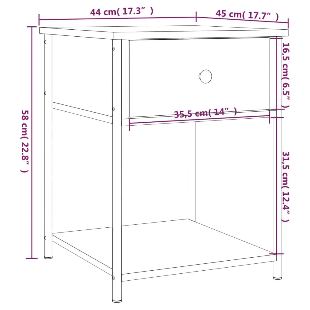 Bedside Table Brown 2 Piece Engineered Wood Storage Side Cabinet