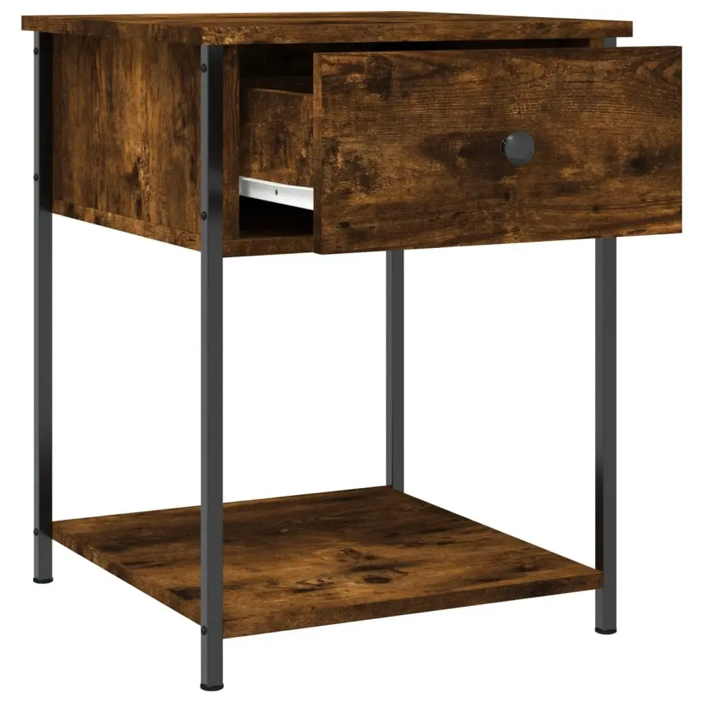 Bedside Table Brown 2 Piece Engineered Wood Storage Side Cabinet