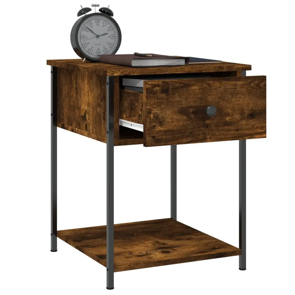 Bedside Table Brown 2 Piece Engineered Wood Storage Side Cabinet