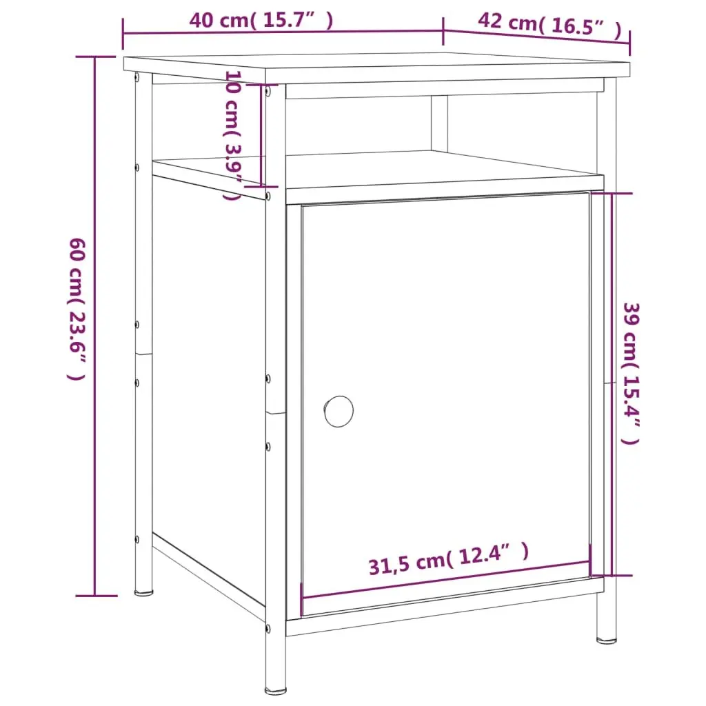 Bedside Cabinet Black 40x42x60cm Storage Table Bedroom Furniture Compact Design