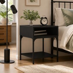 Compact Black Nightstand with Essential Features
