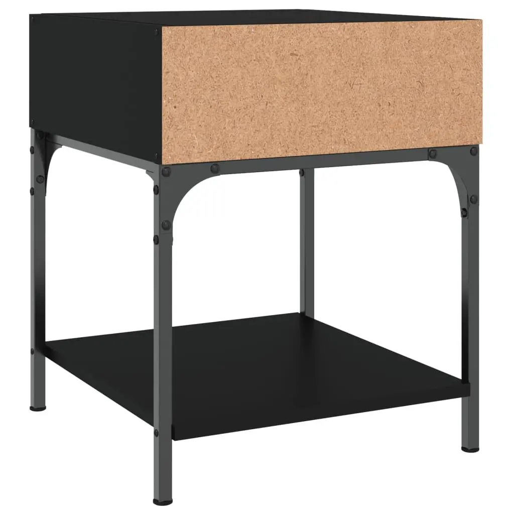 Storage Cabinet Nightstand Set of 2 Black 40x41x50 cm Bedside Tables with Engineered Wood and Iron Frame