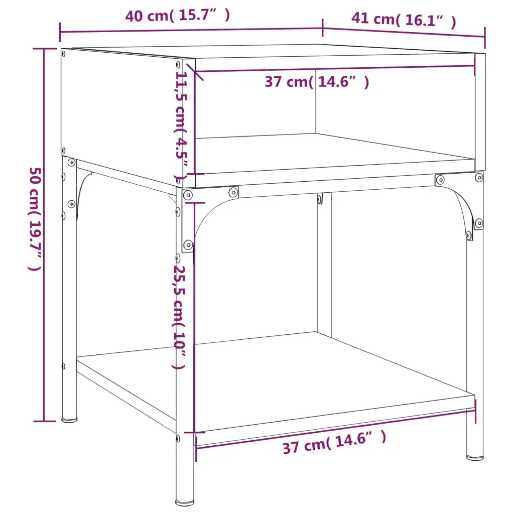 Storage Cabinet Nightstand Set of 2 Black 40x41x50 cm Bedside Tables with Engineered Wood and Iron Frame