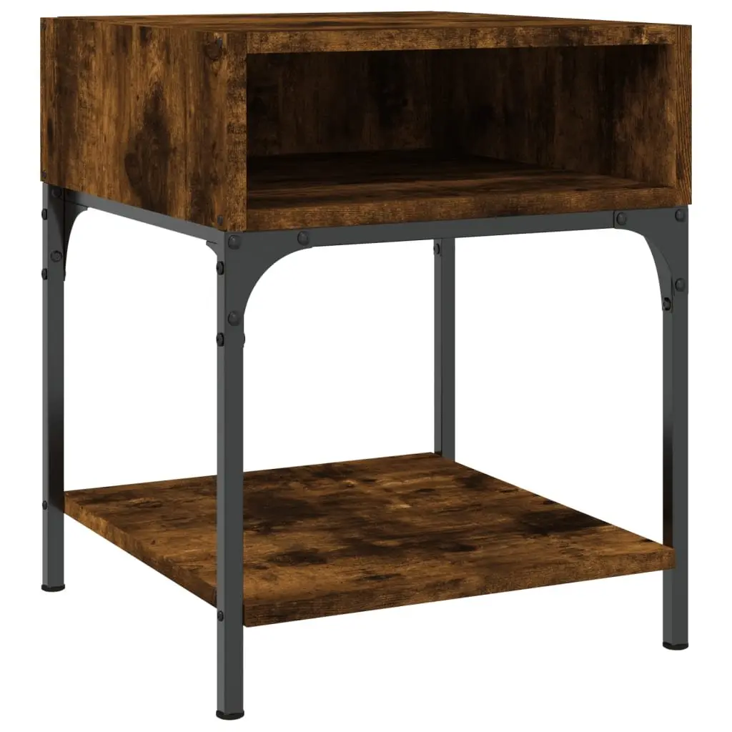 Bedside Tables Brown 40x41x50 cm Engineered Wood Sturdy Iron Frame 2 Piece