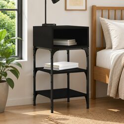 Bedside Table Black 35x34.5x70cm Engineered Wood Nightstand Storage Cabinet