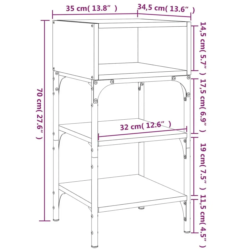 Nightstand Black Engineered Wood 35x34.5x70cm Storage Cabinet with Adjustable Feet and Smooth Surface