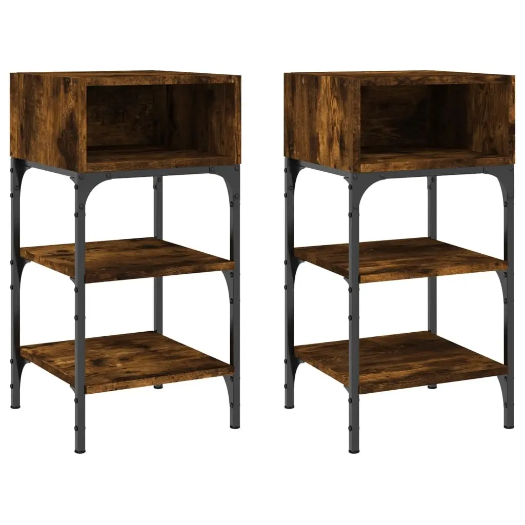 Brown Bedside Tables 2 Piece Engineered Wood Nightstand Storage 35x34.5x70 cm