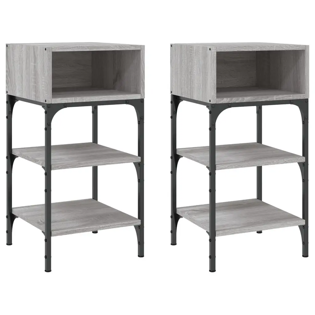 Engineered Wood Nightstands 2 pcs Grey Sonoma 35x34.5x70 cm with Storage Space and Iron Frame