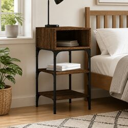 Bedside Table Brown Oak 35x34.5x70 cm Engineered Wood Nightstand Cabinet Storage