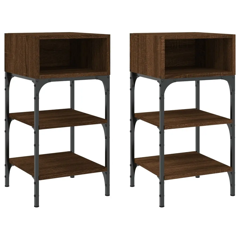 Bedside Tables Brown Oak 35x34.5x70 cm Engineered Wood Storage Display Surface