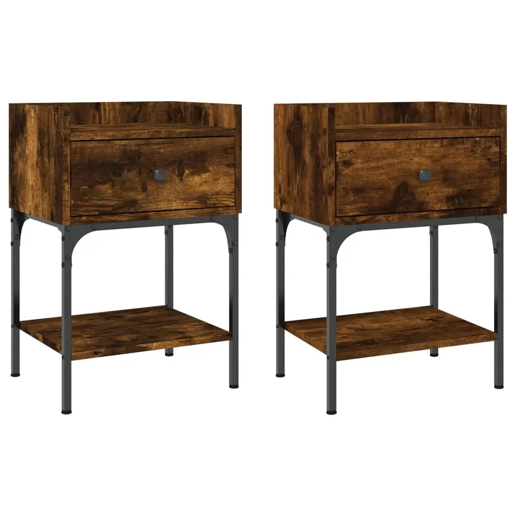 Bedside Tables Brown 40.5x31x60 cm Engineered Wood Storage Nightstand Cabinet 2 Piece