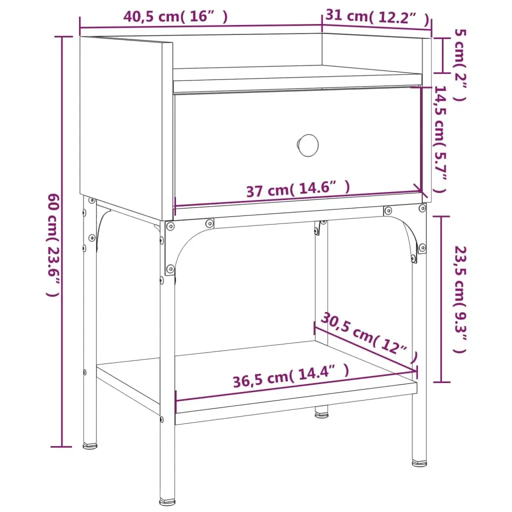 Bedside Tables Brown 40.5x31x60 cm Engineered Wood Storage Nightstand Cabinet 2 Piece