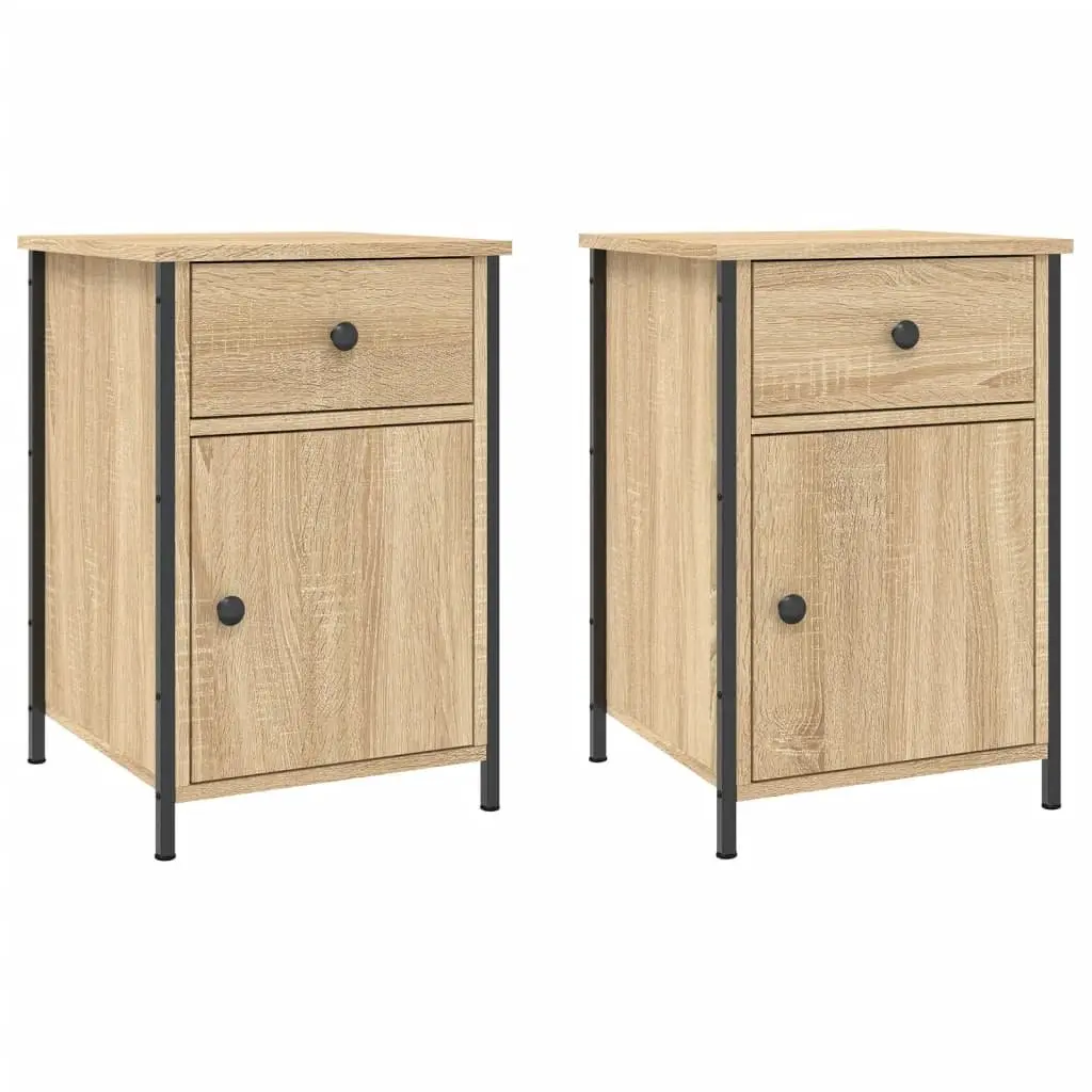 Bedside Cabinet Brown 2 Piece Engineered Wood Storage Organiser