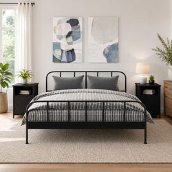 Black Nightstands, 2 pcs with Smooth Finish