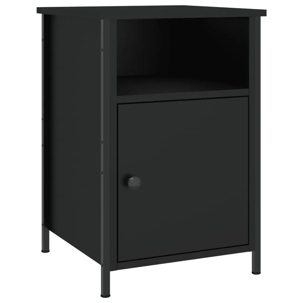 Bedside Cabinets Black 2 Piece Engineered Wood Storage Organiser