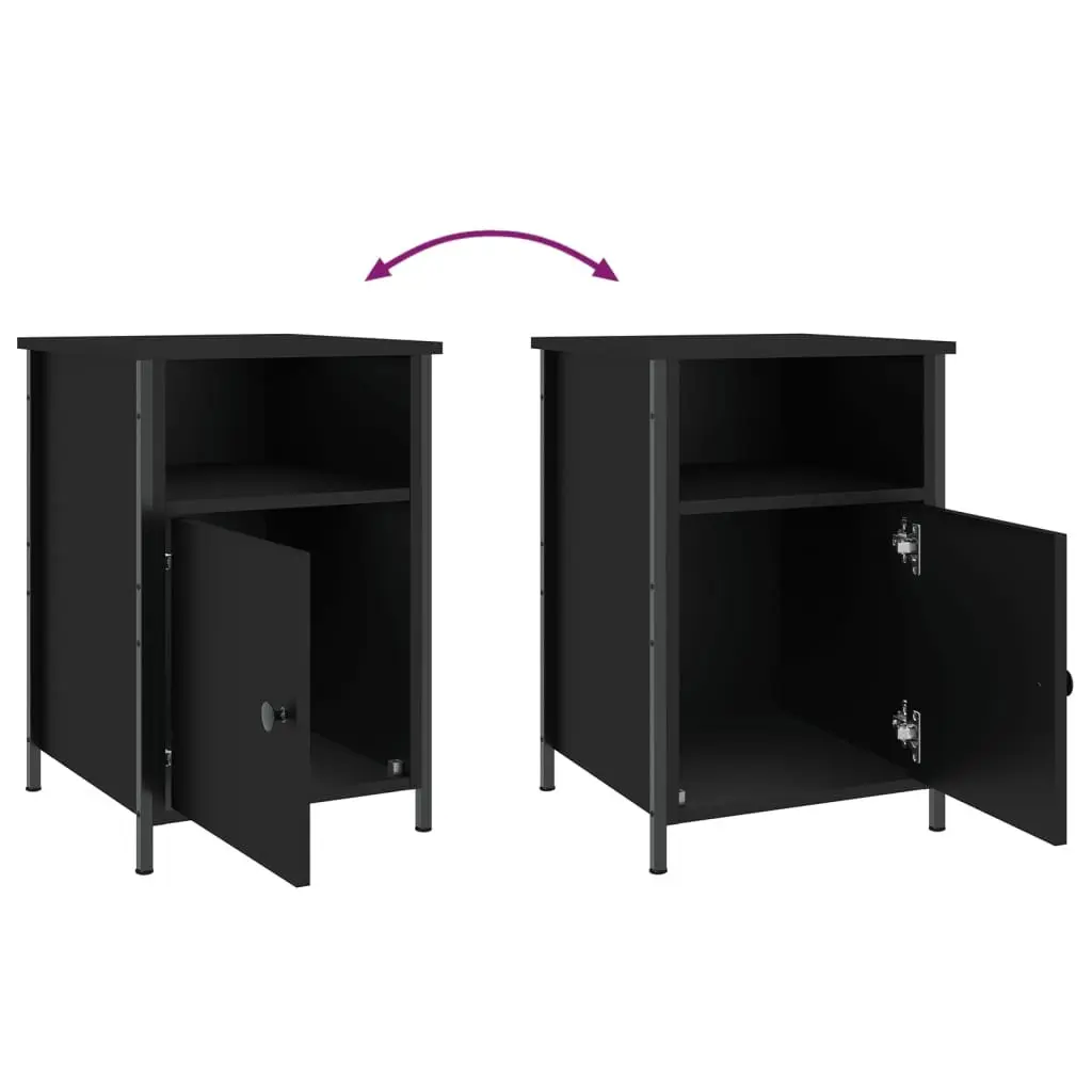 Bedside Cabinets Black 2 Piece Engineered Wood Storage Organiser