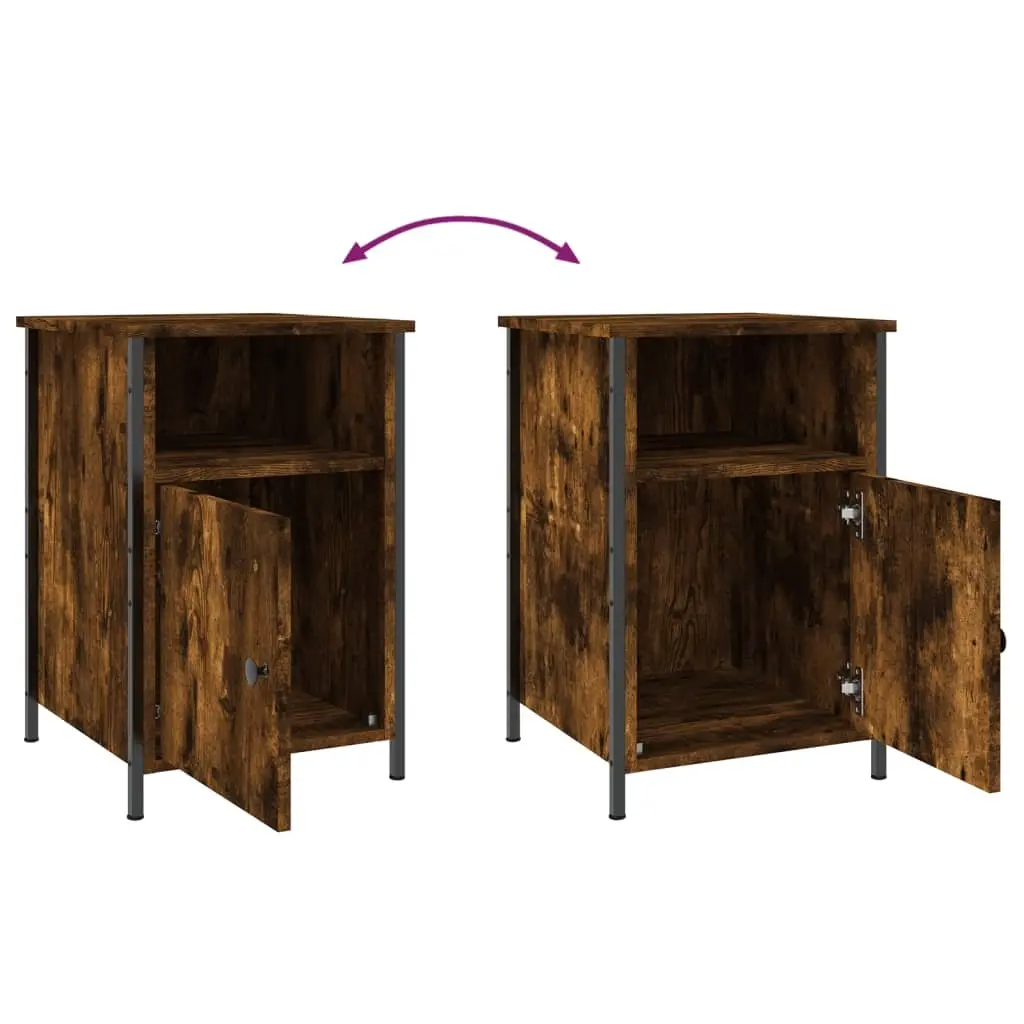 Smoked Oak Bedside Cabinet 40x42x60cm Engineered Wood Nightstand Storage 2 Piece Set