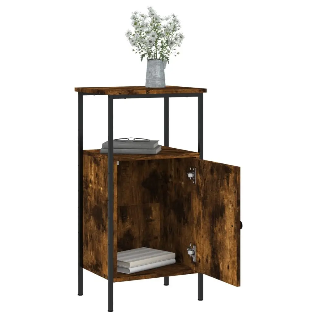 Bedside Cabinets Brown 2 Piece Industrial Smoked Oak Engineered Wood Side Table