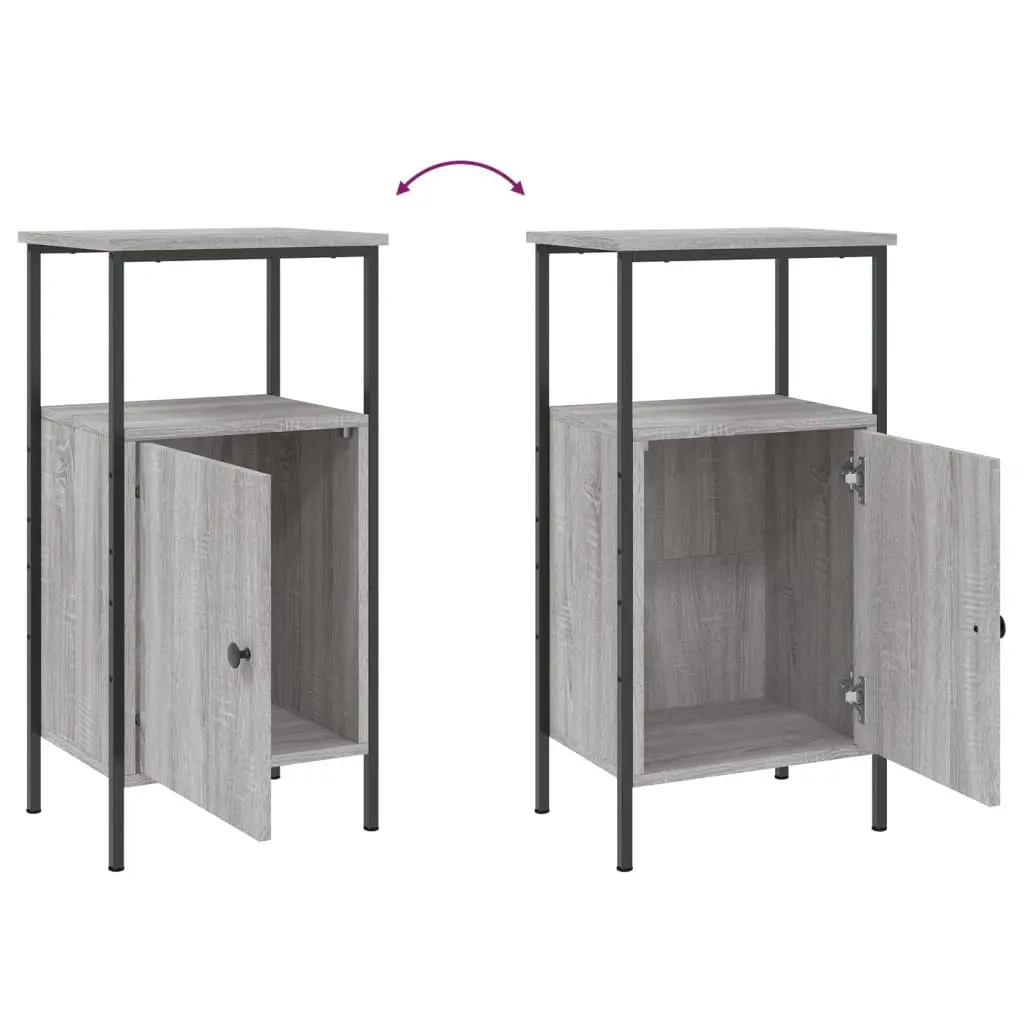 Bedside Cabinets Grey 2 pcs Industrial Nightstand Storage for Bedroom