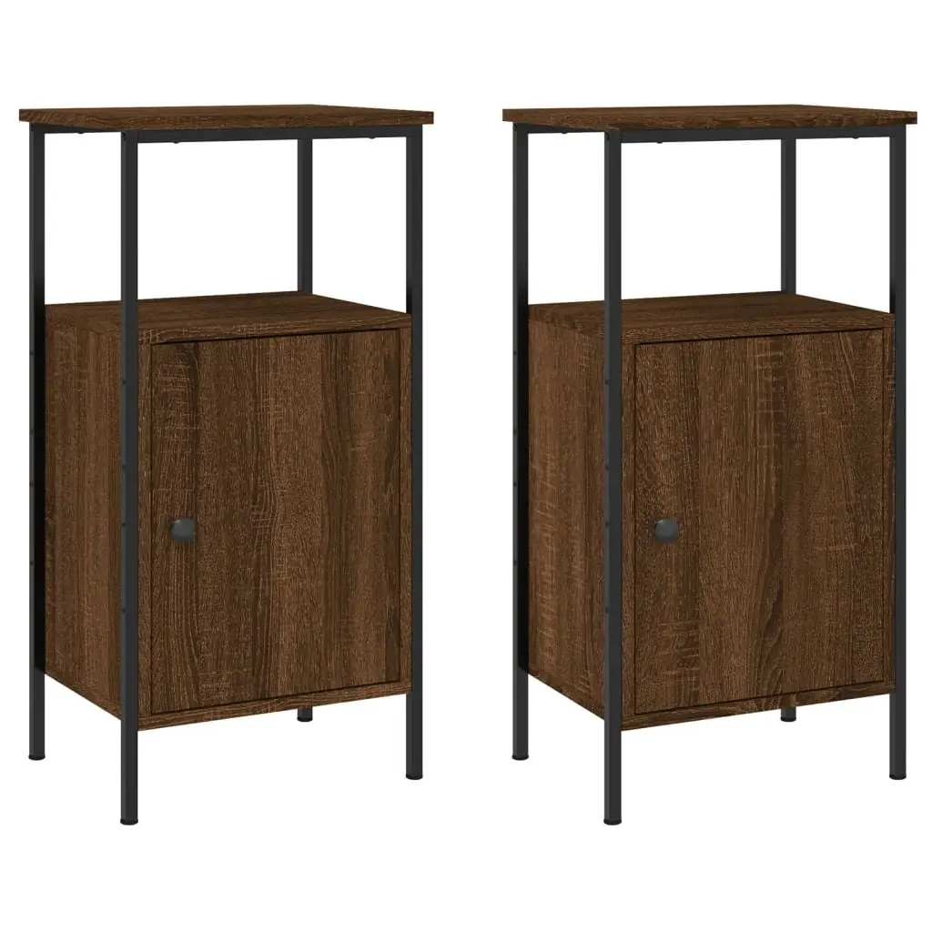 Bedside Cabinets Brown Oak 41x31x80cm Industrial Style Storage Nightstand 2 Piece