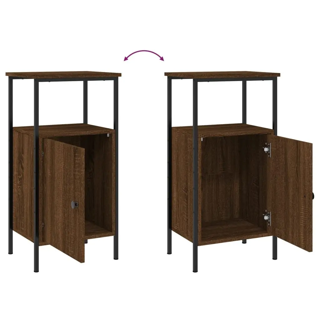 Bedside Cabinets Brown Oak 41x31x80cm Industrial Style Storage Nightstand 2 Piece