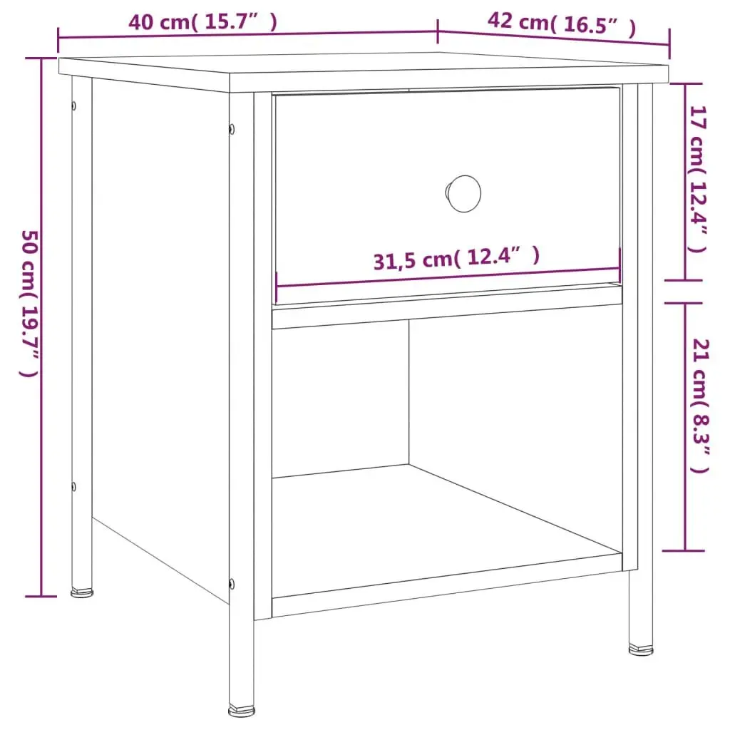 Bedside Cabinets Black 40x42x50 cm Storage Nightstand