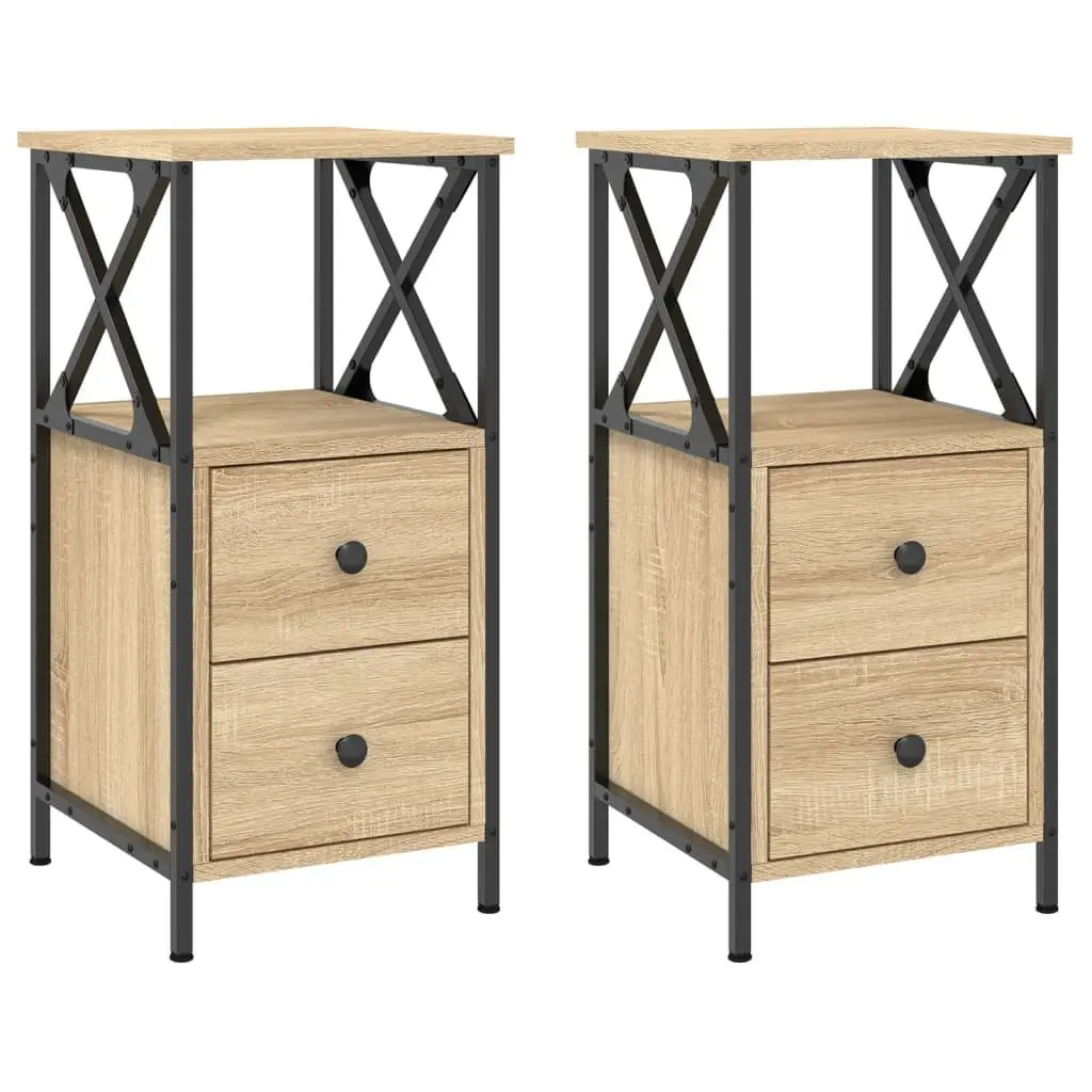 Bedside Cabinets 2 pcs Brown 34x35.5x70 cm Engineered Wood Storage Nightstands