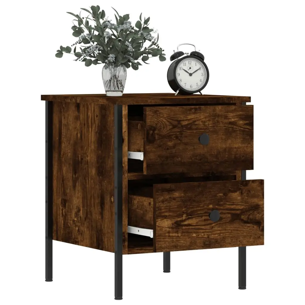 Bedside Cabinets Brown 2 Piece Engineered Wood Industrial Style with Drawers Storage