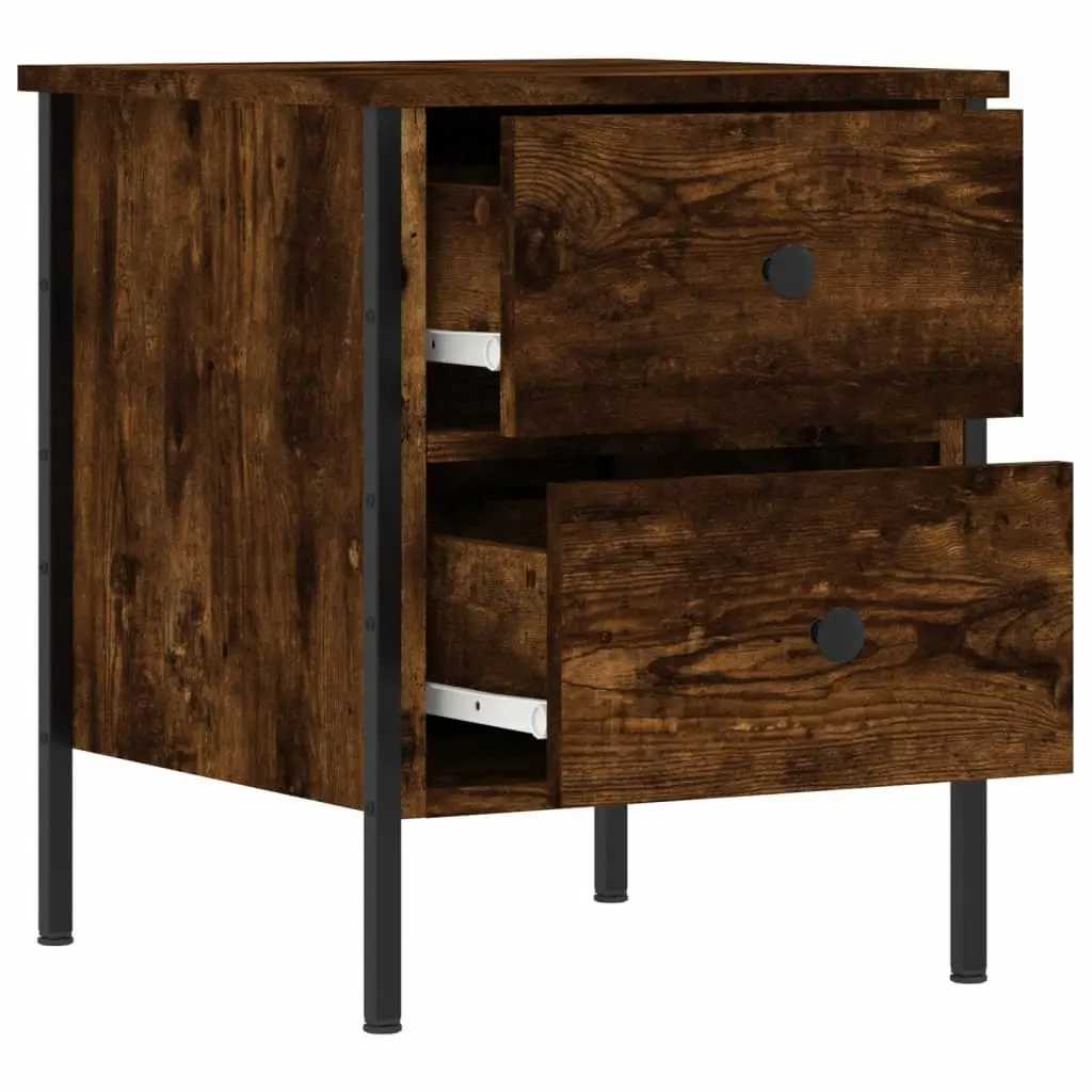 Bedside Cabinets Brown 2 Piece Engineered Wood Industrial Style with Drawers Storage
