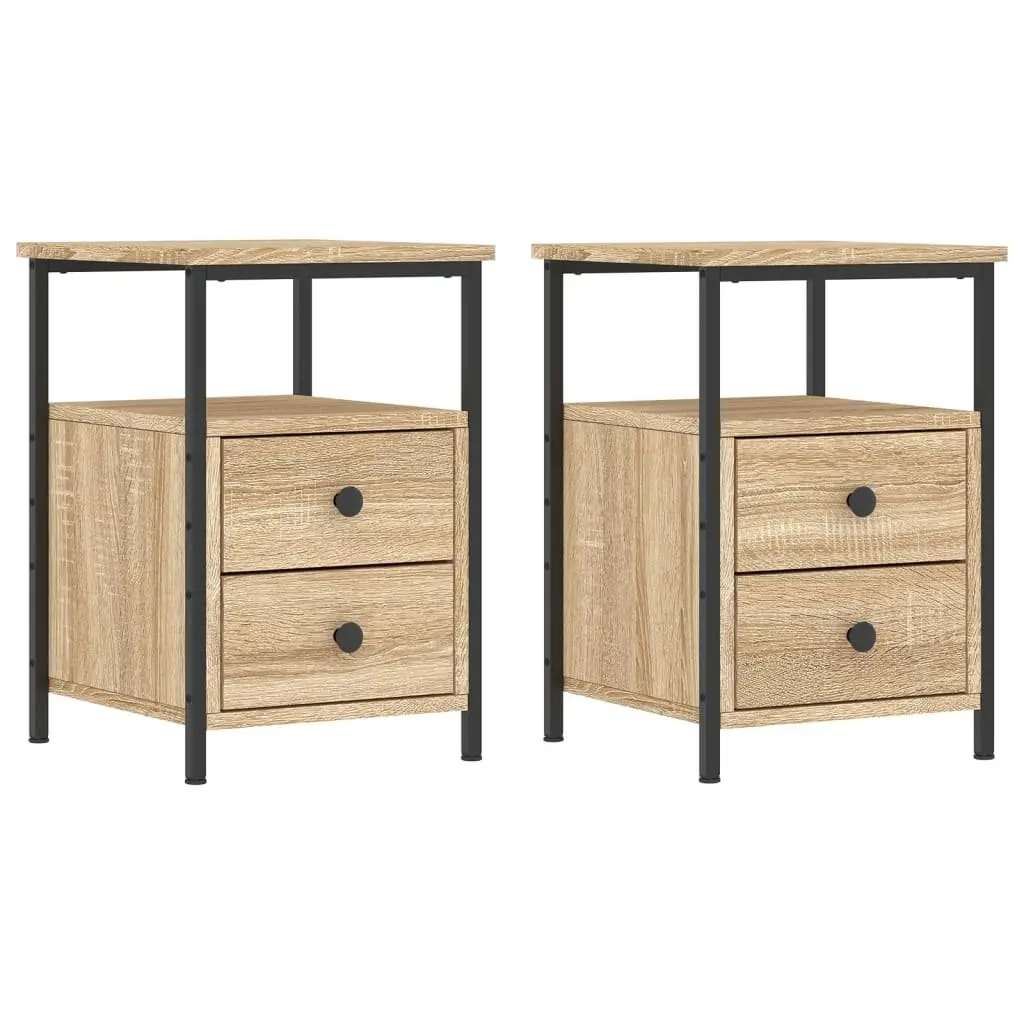 Bedside Cabinets Brown Engineered Wood Nightstand Storage Side Table 2 Piece