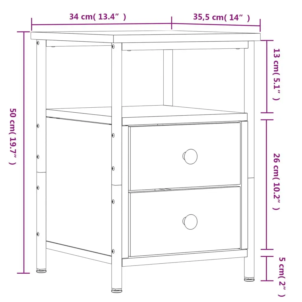 Bedside Cabinets Brown Engineered Wood Nightstand Storage Side Table 2 Piece