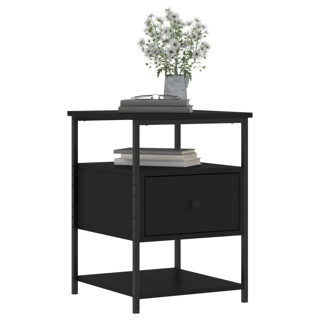 Bedside Cabinet Black 40x42x56 cm Compact Bedroom Storage Side Table 2 Piece