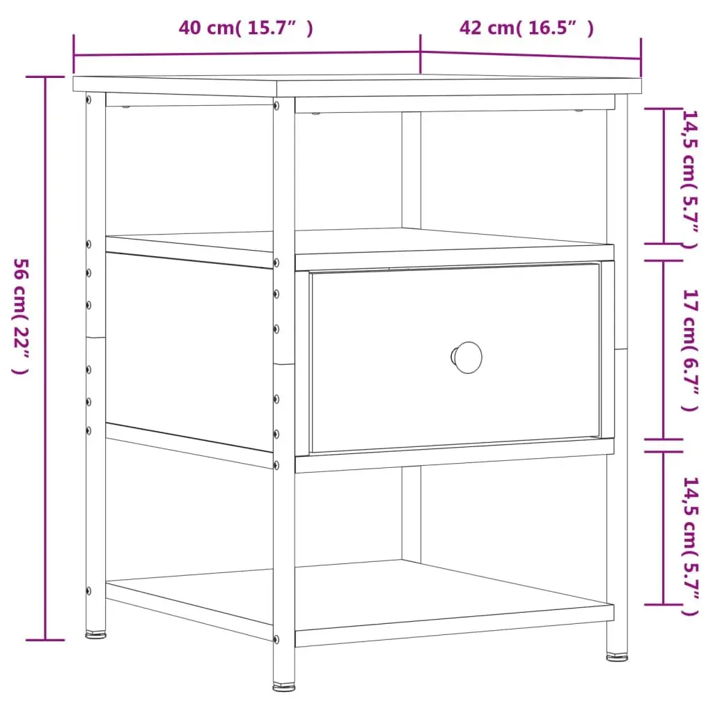 Bedside Cabinet Grey 40x42x56 cm Storage Nightstand Table 2 Piece Set