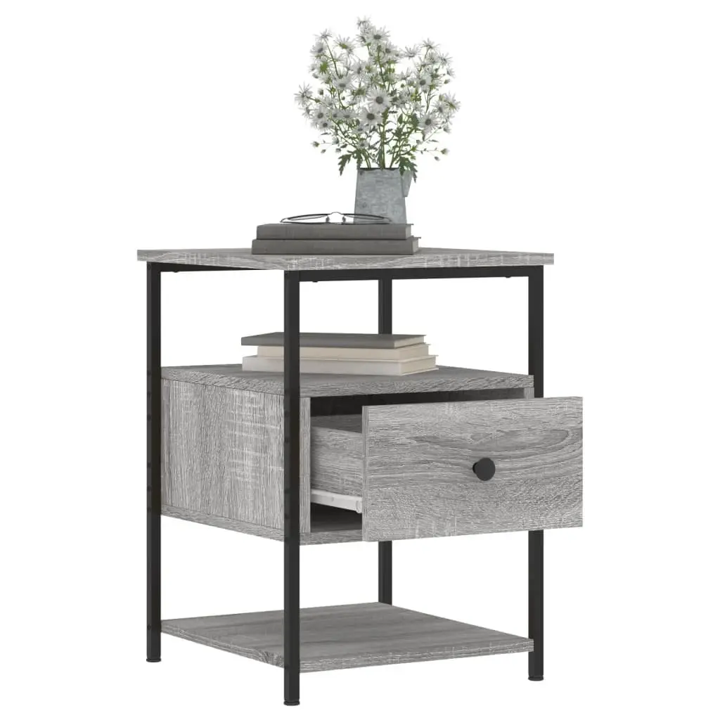 Bedside Cabinet Grey 40x42x56 cm Storage Nightstand Table 2 Piece Set