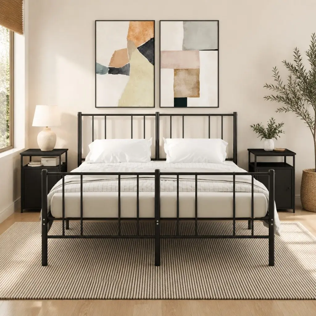 Bedside Cabinets Black 2 pcs Engineered Wood Storage Nightstand Table