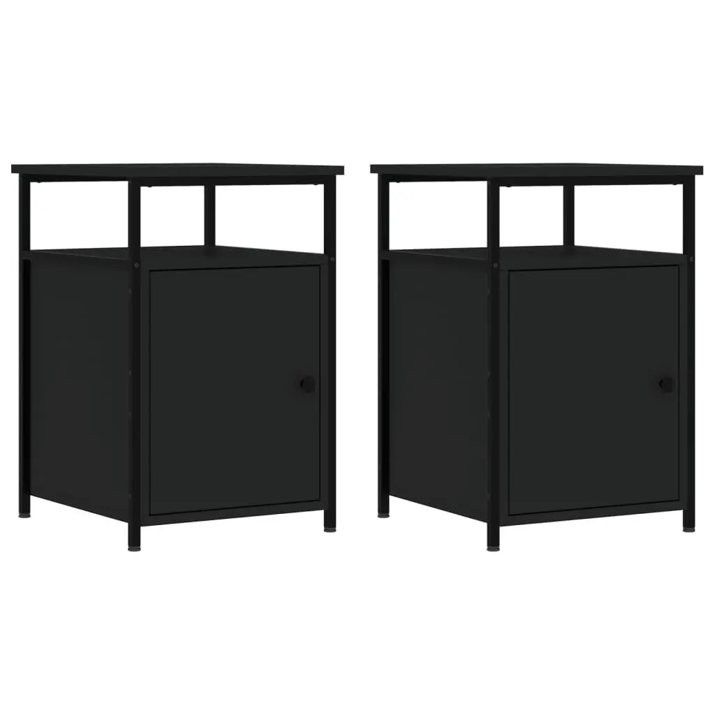 Bedside Cabinets Black 2 pcs Engineered Wood Storage Nightstand Table