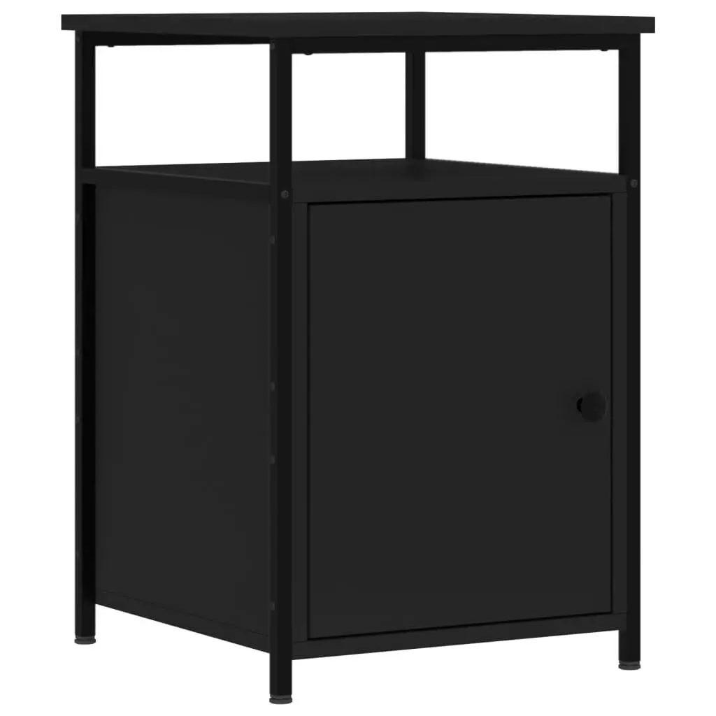 Bedside Cabinets Black 2 pcs Engineered Wood Storage Nightstand Table