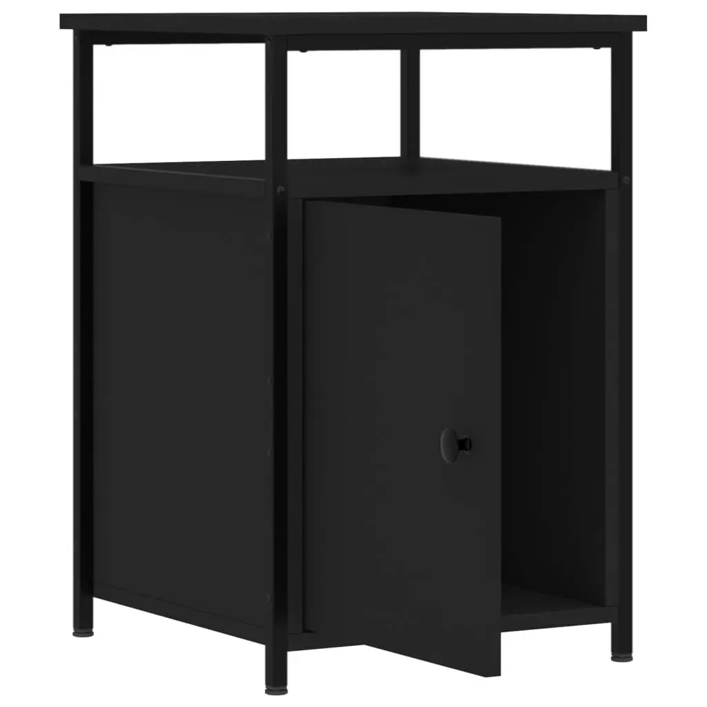 Bedside Cabinets Black 2 pcs Engineered Wood Storage Nightstand Table