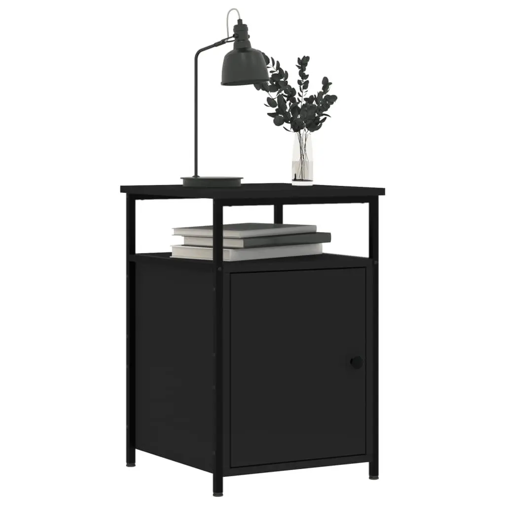 Bedside Cabinets Black 2 pcs Engineered Wood Storage Nightstand Table