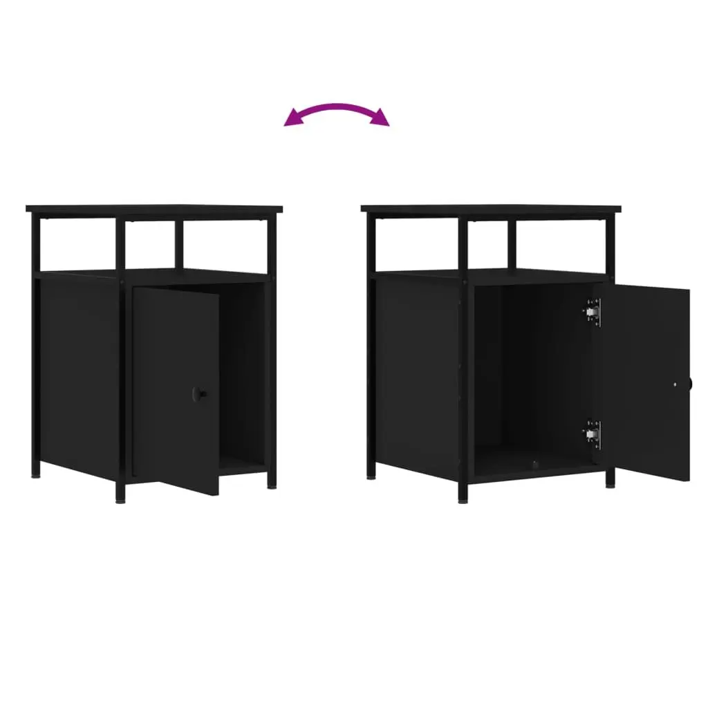 Bedside Cabinets Black 2 pcs Engineered Wood Storage Nightstand Table