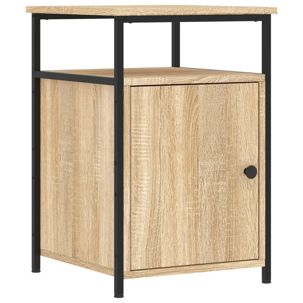 Bedside Cabinets Brown 2 pcs Compact Storage Tables with Iron Frame and Adjustable Feet