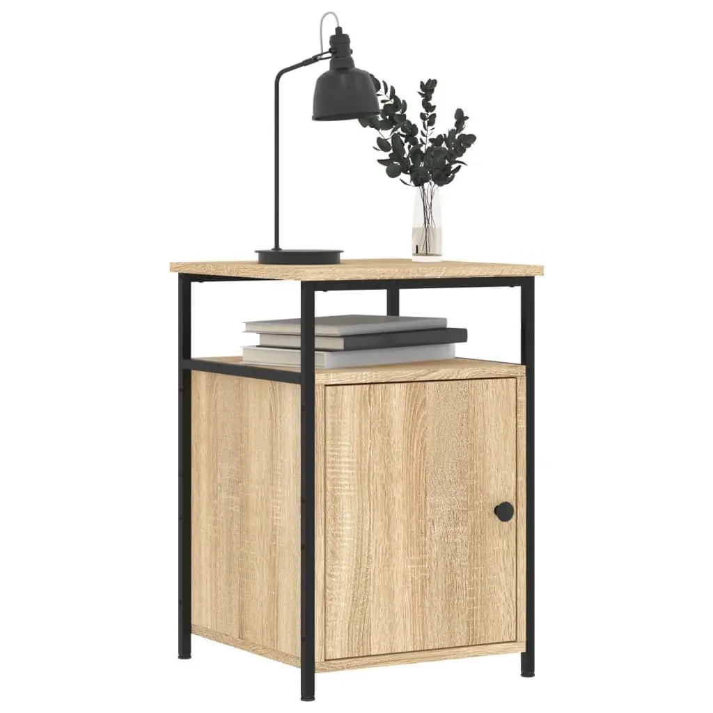 Bedside Cabinets Brown 2 pcs Compact Storage Tables with Iron Frame and Adjustable Feet