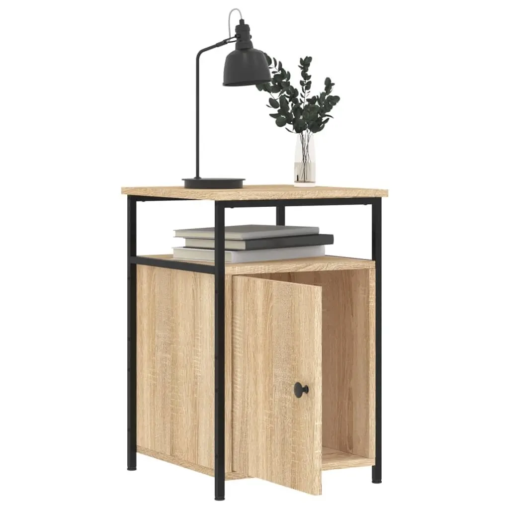 Bedside Cabinets Brown 2 pcs Compact Storage Tables with Iron Frame and Adjustable Feet