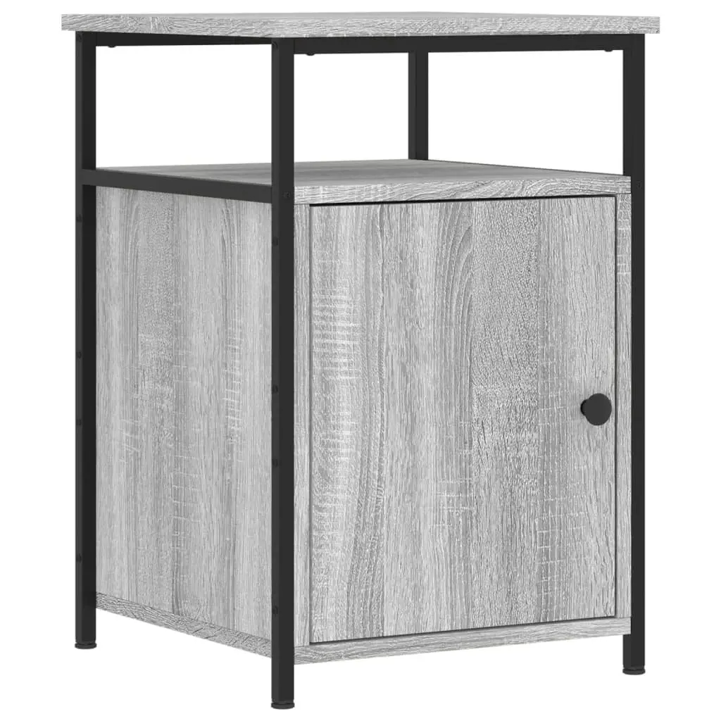 Bedside Tables Grey Sonoma Engineered Wood 2 Piece Ample Storage with Iron Frame and Adjustable Feet