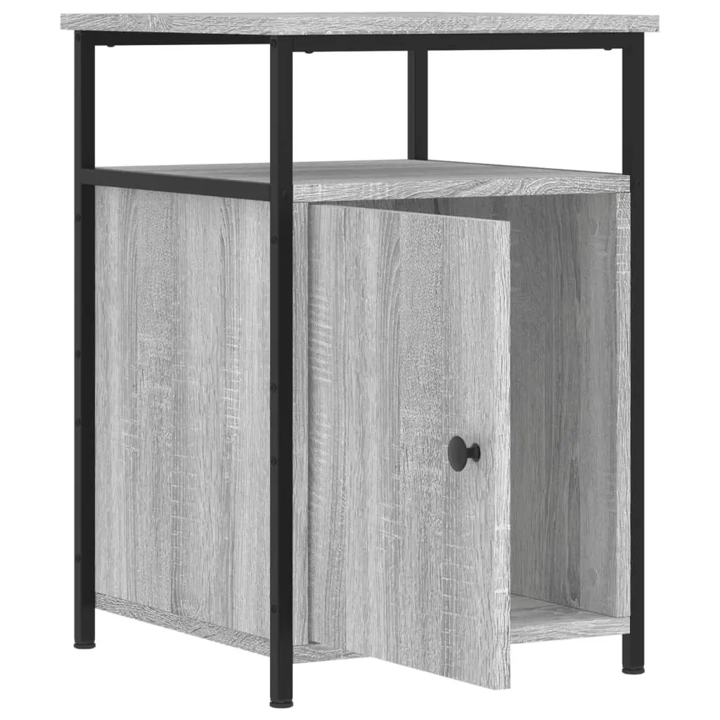Bedside Tables Grey Sonoma Engineered Wood 2 Piece Ample Storage with Iron Frame and Adjustable Feet
