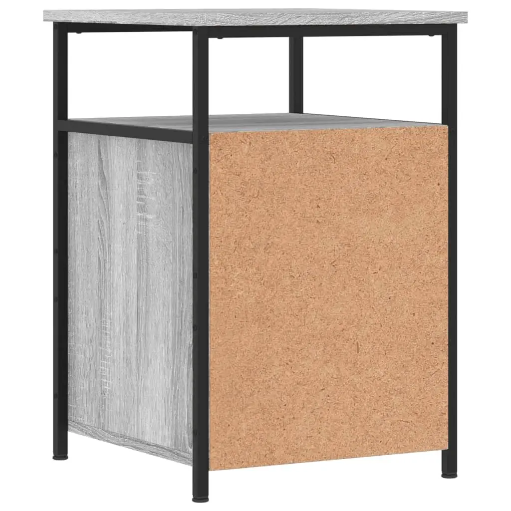 Bedside Tables Grey Sonoma Engineered Wood 2 Piece Ample Storage with Iron Frame and Adjustable Feet