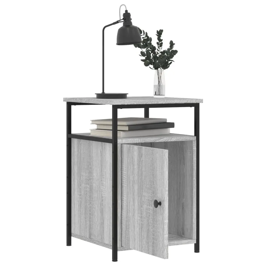 Bedside Tables Grey Sonoma Engineered Wood 2 Piece Ample Storage with Iron Frame and Adjustable Feet